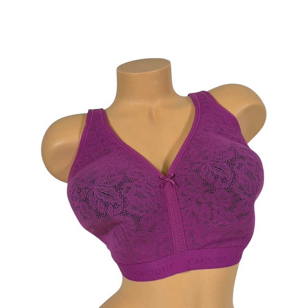 Cacique Women's 48DD Lightly Lined No-Wire Full Coverage Bra Lace Magenta Floral